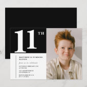 ブラック ホワイト 11歳の誕生日招待状 おしゃれな写真 招待状 (正面/裏面)