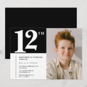 ブラック ホワイト 12歳の誕生日パーティーの招待状 おしゃれな写真 招待状 (正面/裏面)