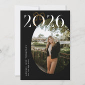 ブラック＆ホワイト 2026年 コケットボウ 写真 卒業 案内状 (正面)