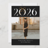 ブラック&ホワイト 2026 コケットボウ フォト卒業式 案内状 (正面)