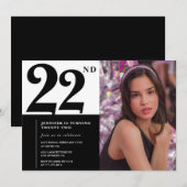 ブラック ホワイト 22歳の誕生日パーティーの招待状 写真入り 招待状 (正面/裏面)
