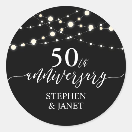 ブラック＆ホワイト 50周年 結婚記念日 お祝い ラウンドシール (正面)