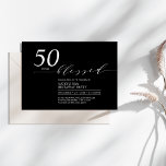 ブラック&ホワイト | 50年50th Birthday Party 招待状<br><div class="desc">お祝誕生日パーティモダンー招待このデザインスタイリッシュは、白黒色のコンボ賛美ーでクリーンなレイアウトを備えたスクリプト「50年」を備えている。任意の年齢パーソナライズされたまたはイベントに文字できる。私のショップBaraBomDesignでは、より多くのデザインやパーティーの供給が利用可能である。</div>