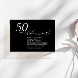 ブラック&ホワイト 50年50th Birthday Party 招待状