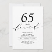 ブラック&ホワイト | 65周年 愛されて65歳の誕生日パーティー 招待状 (正面)