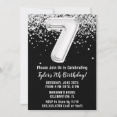 ブラック&ホワイト 7歳の誕生日パーティー 招待状 (正面)