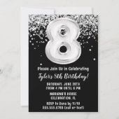 ブラック&ホワイト 8歳の誕生日パーティー 招待状 (正面)