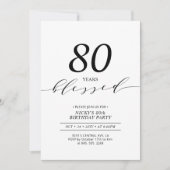 ブラック&ホワイト | 80周年 愛されて80歳の誕生日パーティー 招待状 (正面)