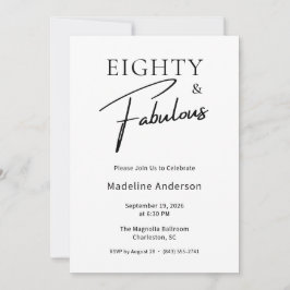ブラック ホワイト 80歳の誕生日パーティー Eighty & Fabulous 招待状
