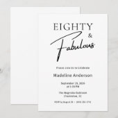 ブラック ホワイト 80歳の誕生日パーティー Eighty & Fabulous 招待状 (正面/裏面)
