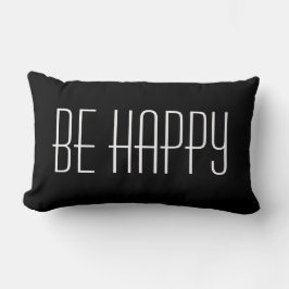 ブラック&ホワイト Be Happy 引用 モダン シンプル ランバークッション