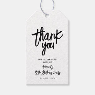 ブラック&ホワイト Chic 80th Birthday Partyありがとうございました ギフトタグ