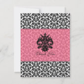 ブラック, ホワイト n ホットピンクのダマスク お礼カード 招待状 (裏面)