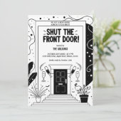 ブラック&ホワイト Shut the Front Door ハウスウォーミング 招待状 (スタンド正面)