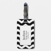 ブラック&ホワイトChevronモノグラム荷物タグ ラゲッジタグ (裏面縦)