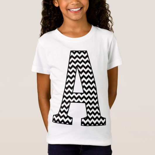 ブラック&ホワイトChevron A Monogram Girl's T-Shirt Tシャツ (正面)