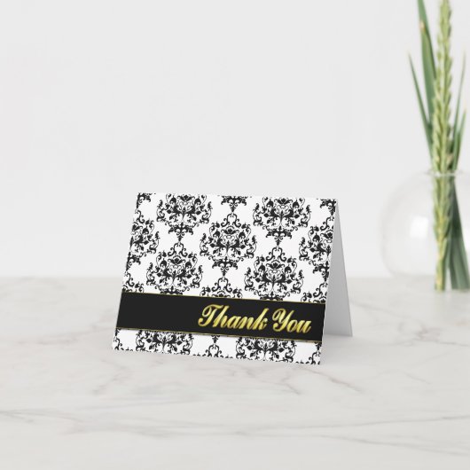 ブラック&ホワイトDamask Thank You Note Card サンキューカード (正面)