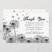 ブラック&ホワイトDandelionありがとうお見舞いカード サンキューカード (正面/裏面)