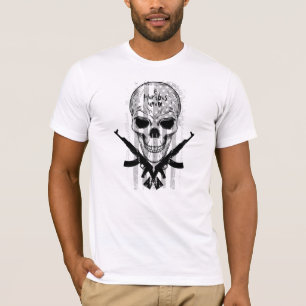 ブラック&ホワイトEプルリバスUnumスカル国旗&銃 Tシャツ