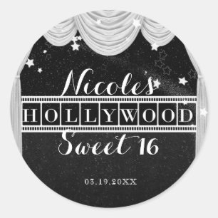ブラック&ホワイトHOLLYWOODカーテンのパーティーのお願い ラウンドシール