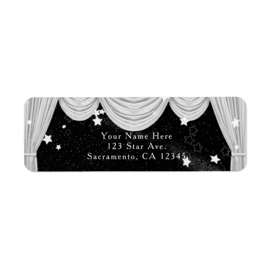 ブラック&ホワイトHOLLYWOODカーテン招待状 ラベル (正面)