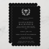 ブラック+ホワイトMDカドゥセウス+ローレルリース卒業 招待状 (正面/裏面)