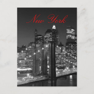 ブラック&ホワイトNew York Red Script Post Card ポストカード