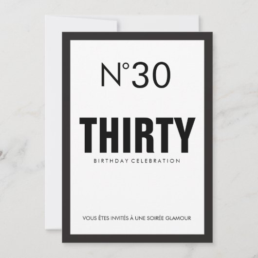 ブラック&ホワイトPARISテーマ30th Birthdayパーティー 招待状 (裏面)