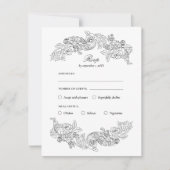 ブラック&ホワイトRococo Meal Choice RSVPカード (正面)