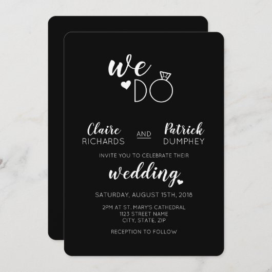 ブラック&ホワイトWe Doタイポグラフィ結婚式招待状 招待状 (正面/裏面)