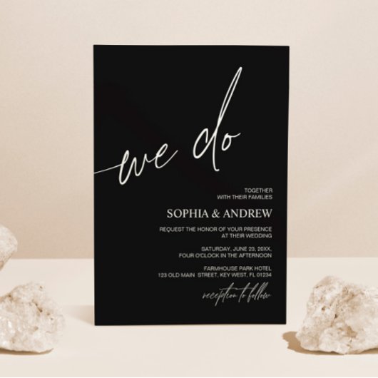 ブラック&ホワイトWe doミニマリスト結婚式招待状 招待状