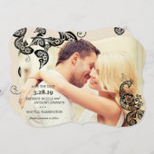 ブラック・ボホ・フローラ・ピーコックの写真が日付カードを保存 セーブザデート (正面/裏面)