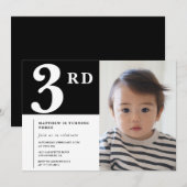 ブラック＋ボーイ＋フォト 招待状 3歳のバースデーパーティー エレガント (正面/裏面)