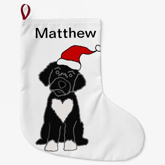 ブラック·ポルトガおもしろいルの水道犬クリスマス ラージクリスマスストッキング (正面)