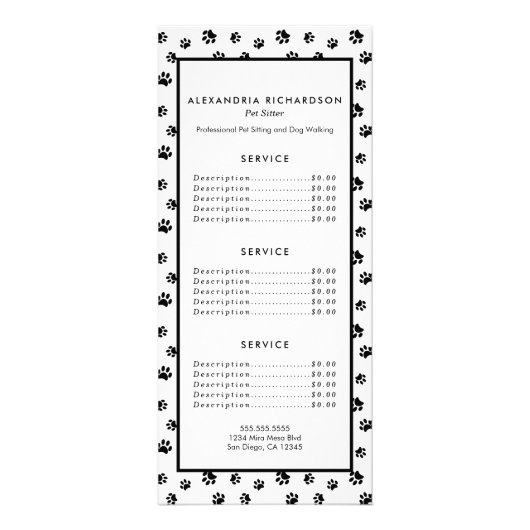 ブラック・ポー・プリント・パターン ペットシッター・サービス ラックカード (正面)