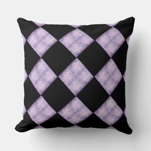 ブラック&マウブチェッカーボードパターン装飾用クッション クッション (正面)