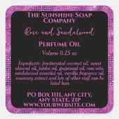 ブラック・マゼンタグリッター香料ローラボトルラベル スクエアシール (正面)