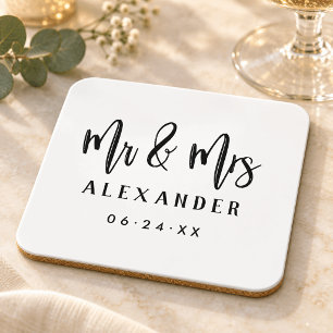 ブラック・ミセス ブラック ブラシスクリプト結婚式モノグラム コースター