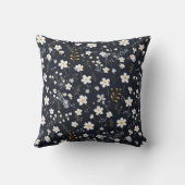 ブラック ミニマリスト おだやかな ガーデン ワイルドフラワーズ ぬいぐるみ クッション (裏面)