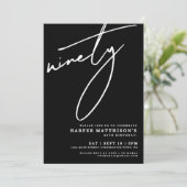 ブラック ミニマリスト ナインティー 90歳の誕生日パーティー 招待状 (スタンド正面)