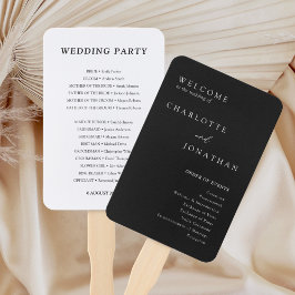 ブラック ミニマリスト モダン ウェディング プログラム ハンドファン