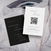 ブラック ミニマリスト モダン QR コード ウェディング 招待状