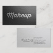ブラック&ミニマルシルバーエンボス文字メイクアップアーティスト 名刺 (正面/裏面)