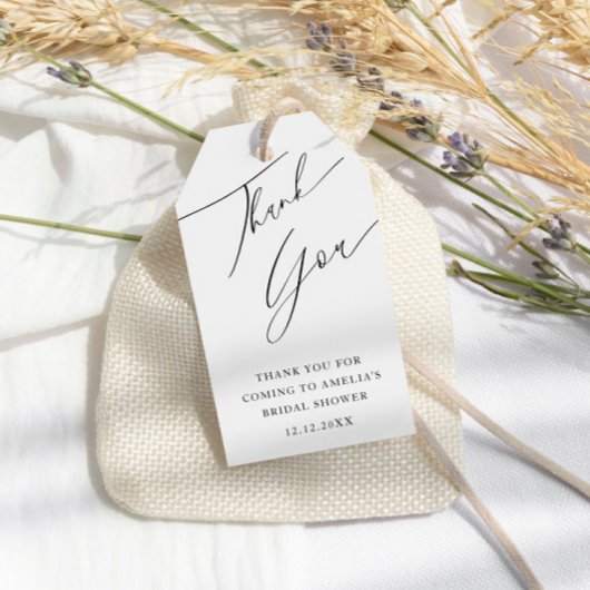 ブラック&ミニマルホワイトサンキューブライダルシャワー ギフトタグ