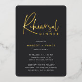 ブラック |ミニマルモダンリストリハーサルディナー 箔招待状 (正面)