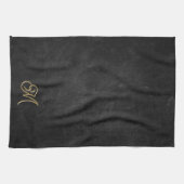 ブラック&ミニマル金ゴールドヴィンテージラグジュアリーモノグラム キッチンタオル (横)