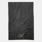 ブラック&ミニマル金ゴールドヴィンテージラグジュアリーモノグラム キッチンタオル (縦)