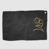 ブラック&ミニマル金ゴールドヴィンテージラグジュアリーモノグラム ゴルフタオル (横)