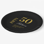 ブラック&ミニマル金ゴールド50thバースデーパーティーカクテル ペーパープレート (アングル)
