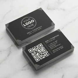 ブラック ミニマル アートデコ QR コード レイアウト 名刺